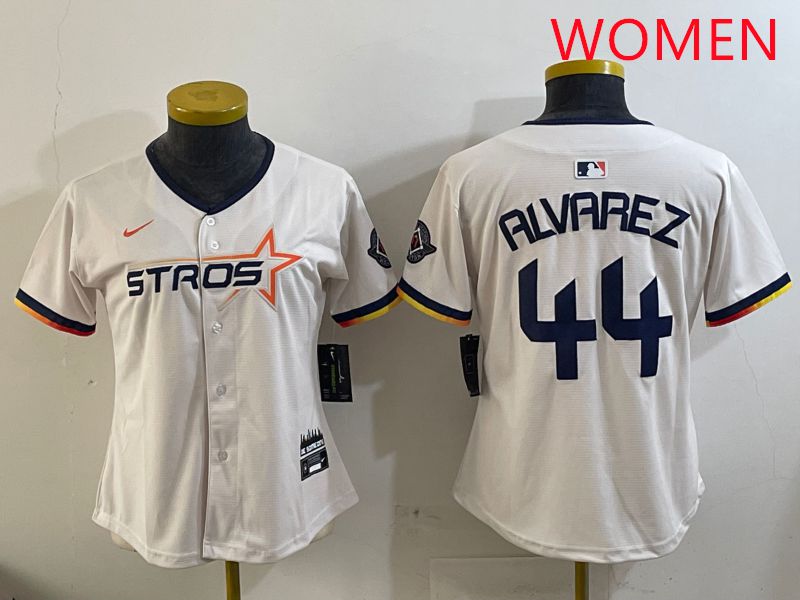 Women Houston Astros 44 Alvarez Cream Three generations Joint Name 2025 Nike MLB Jersey style 1